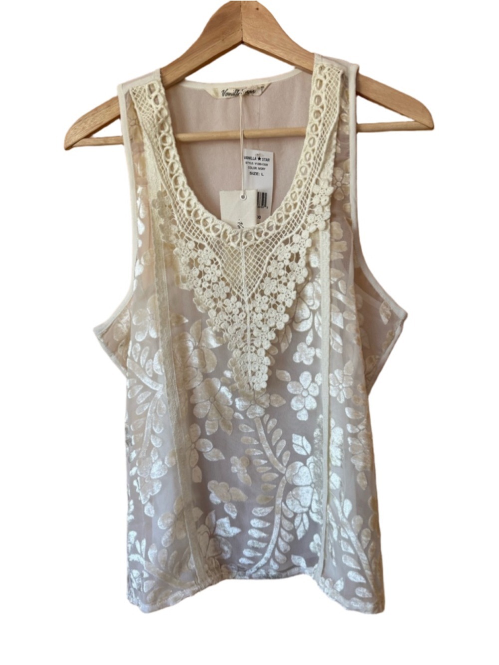 Vanilla Star Floral Mesh and Crochet Sheer Tank Top size medium